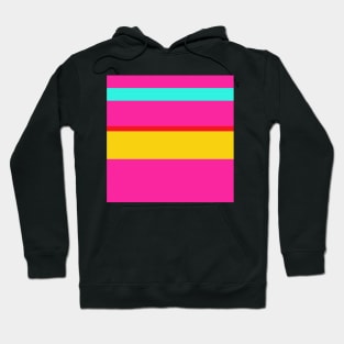 A striking dough of Red (Pigment), Barbie Pink, Metallic Yellow and Fluorescent Blue stripes. Hoodie